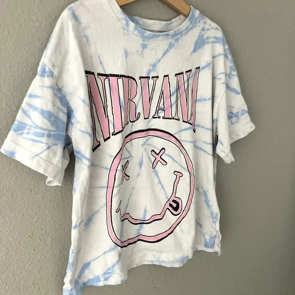 Zara Nirvana Tie Dye T-Shirt - White Blue Pink - 8-9